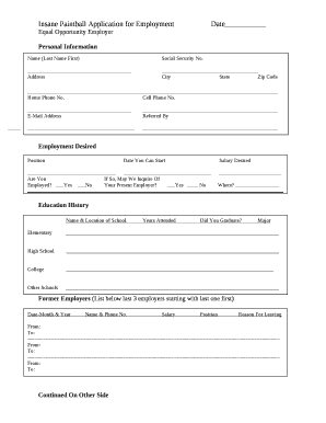 Insane Paintball Application for EmploymentDate