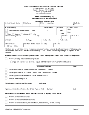This form is to be submitted only for the express purpose of having a personal identification number (PID) assigned by TCOLE to the above named individual therein creating a TCOLE record and allowing training to be reported for that