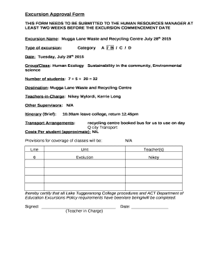 Excursion Approval Form