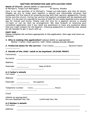 BAPTISM INFORMATION AND APPLICATION FORM