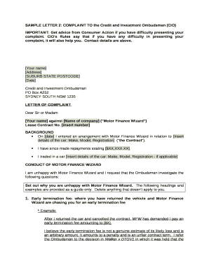 SAMPLE LETTER 2: COMPLAINT TO the Credit and Investment Ombudsman (CIO)