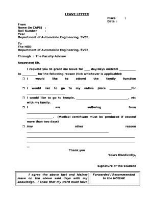 Leave Letter Doc Template | pdfFiller