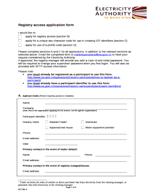 Registry access application form