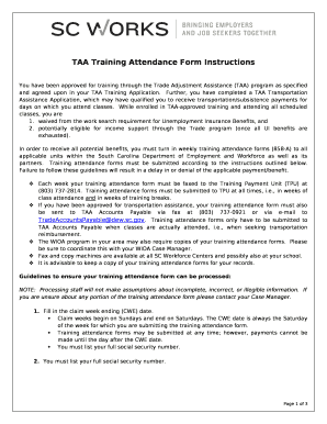 TAA Training Attendance Form Instructions
