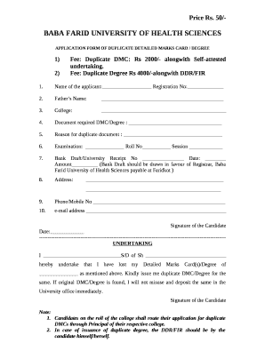APPLICATION FORM OF DUPLICATE DETAILED MARKS CARD / DEGREE