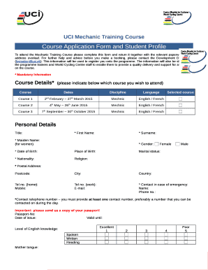 Course Application Form and Student Profile