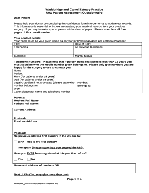 Please help your doctor by completing this confidential form in order for us to update our records