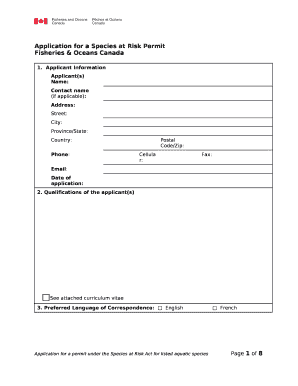 Application for a Species at Risk Permit