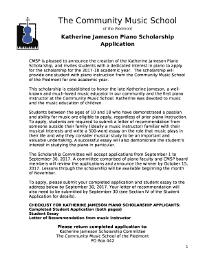 CMSP is pleased to announce the creation of the Katherine Jameson Piano Scholarship, and invites students with a dedicated interest in piano to apply for the scholarship for the 2017-18 academic year
