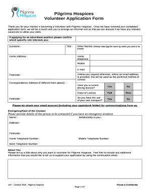 Thank you for your interest in becoming a Volunteer with Pilgrims Hospices