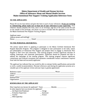 Maine Intentional Peer Support Training Application Reference Form
