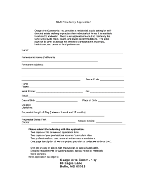 OAC Residency Application