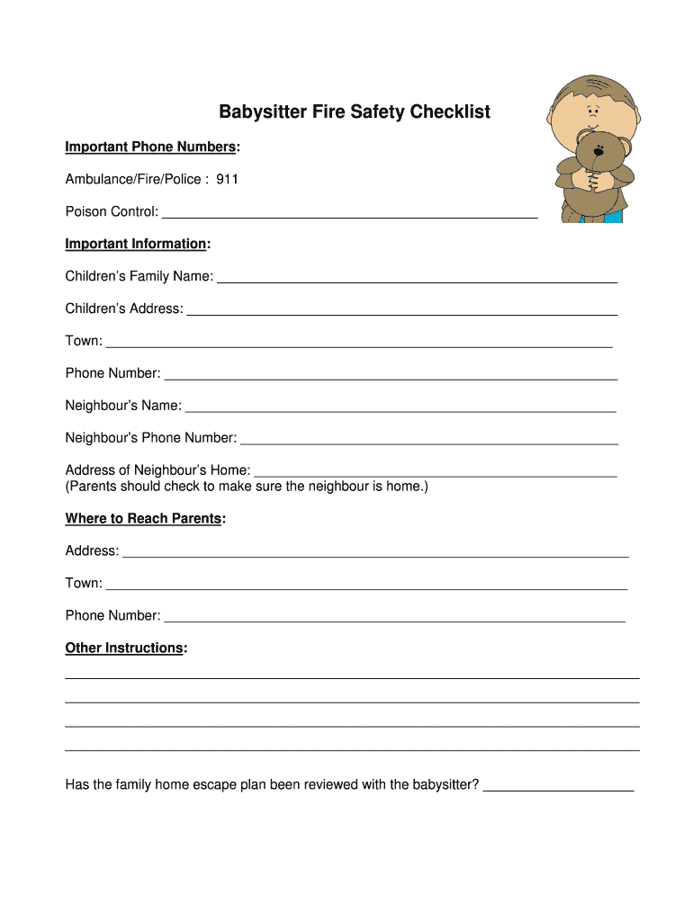Fillable Online Babysitter Fire Safety Checklist Fax Email Print pdfFiller
