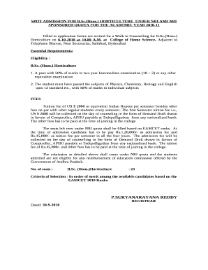 ) HORTICULTUREUNDER NRI AND NRI SPONSORED QUOTA FOR THE ACADEMIC YEAR 2010-11