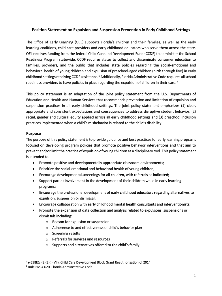 Fillable Online Position Statement on Expulsion and Suspension