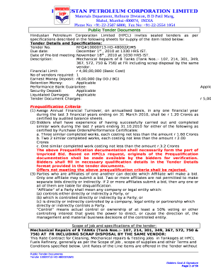 Tender Details and Specifications: