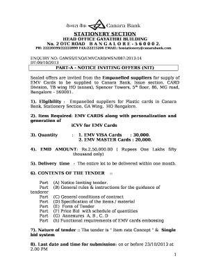 Sealed offers are invited from the Empanelled suppliers for supply of EMV Cards to be supplied to Canara Bank, Issue section