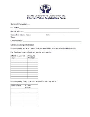 Internet Teller Registration Form