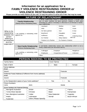 Information for an application for a