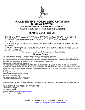 RACE ENTRY FORM INFORMATION