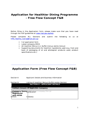 Application for Healthier Dining Programme Free Flow Concept F&B