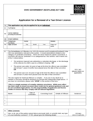 Application for a Renewal of a Taxi Driver Licence