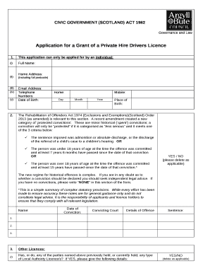 Application for a Grant of a Private Hire Drivers Licence