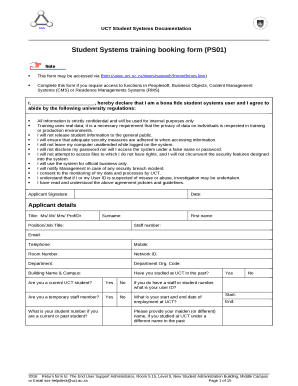 Student Systems training booking form (PS01)