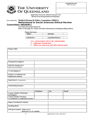 Application Form for Ethical Clearance for