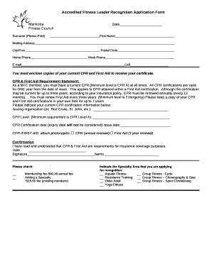 Accredited Fitness Leader Recognition Application Form