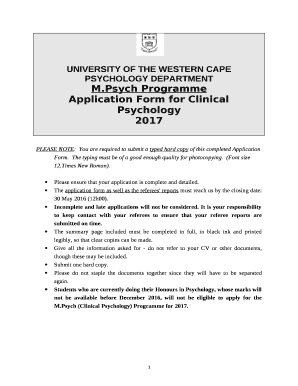 Application Form for Clinical Psychology