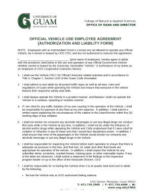 OFFICIAL VEHICLE USE EMPLOYEE AGREEMENT