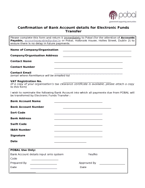 Confirmation of Bank Account details for Electronic Funds Transfer