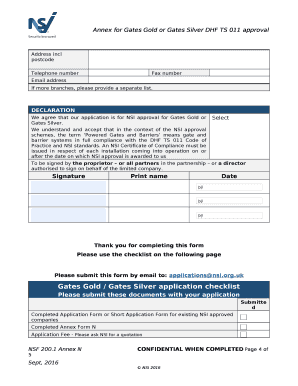 Annex for Gates Gold or Gates Silver DHF TS 011 approval