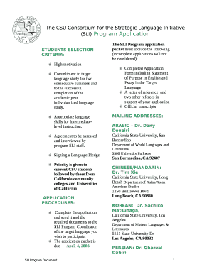 The CSU Consortium for the Strategic Language Initiative (SLI) Program Application