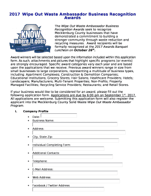 2017 Wipe Out Waste Ambassador Business Recognition Awards