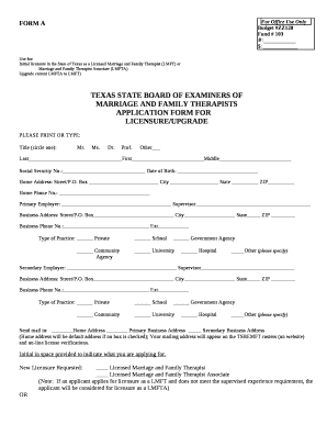 Initial licensure in the State of Texas as a Licensed Marriage and Family Therapist (LMFT) or