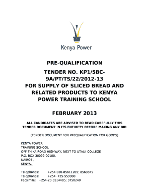 FOR SUPPLY OF SLICED BREAD AND RELATED PRODUCTS TO KENYA POWER TRAINING SCHOOL