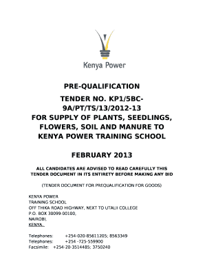 FOR SUPPLY OF PLANTS, SEEDLINGS, FLOWERS, SOIL AND MANURE TO KENYA POWER TRAINING SCHOOL