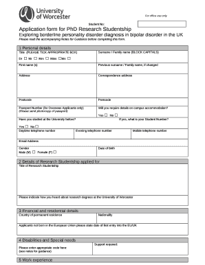 Application form for PhD Research Studentship