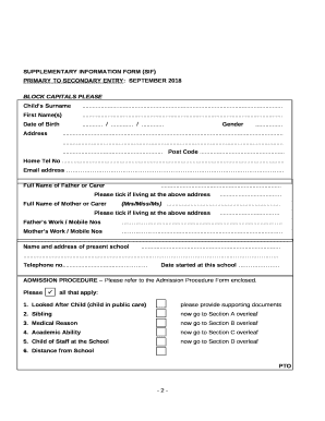 PRIMARY TO SECONDARY ENTRY:SEPTEMBER 2018