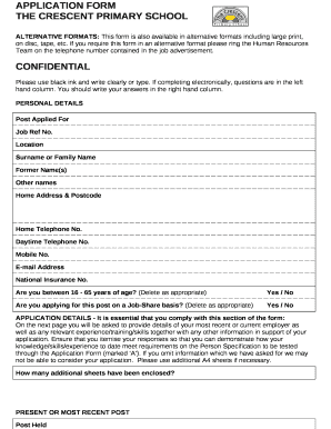 If you require this form in an alternative format please ring the Human Resources Team on the telephone number contained in the job advertisement