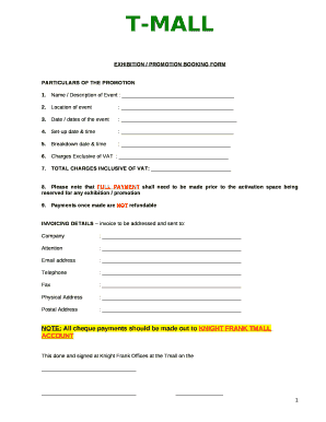 EXHIBITION / PROMOTION BOOKING FORM