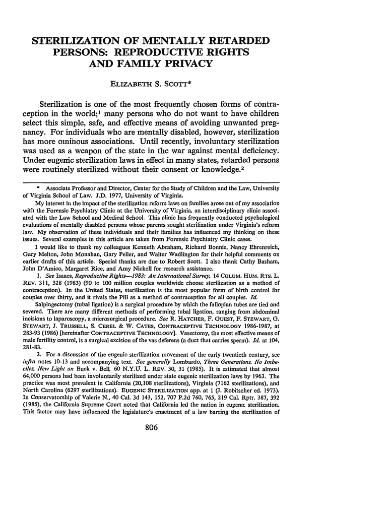Fillable Online STERILIZATION OF MENTALLY RETARDED Fax Email Print