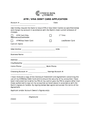 atm visa debit card Doc Template | pdfFiller