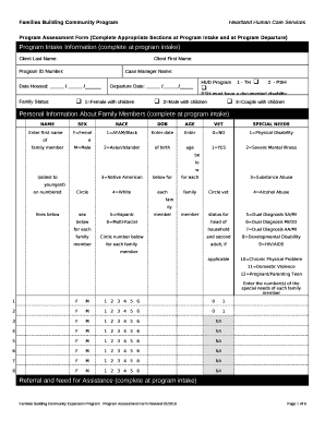 Program Assessment Form (Complete Appropriate Sections at Program Intake and at Program Departure)