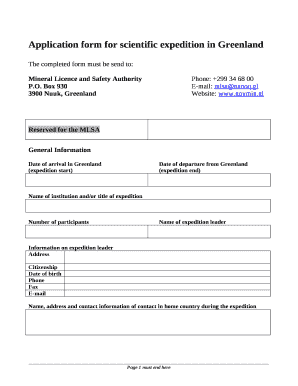 Application form for scientific expedition in Greenland