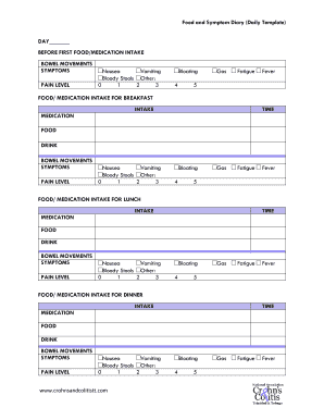 Food and Symptom Diary Template