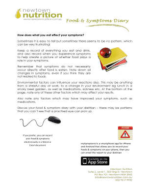 Fillable Online Food & Symptoms Diary Fax Email Print - pdfFiller