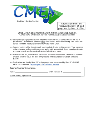 2015 CMEA-SBS Middle School Honor Choir Application